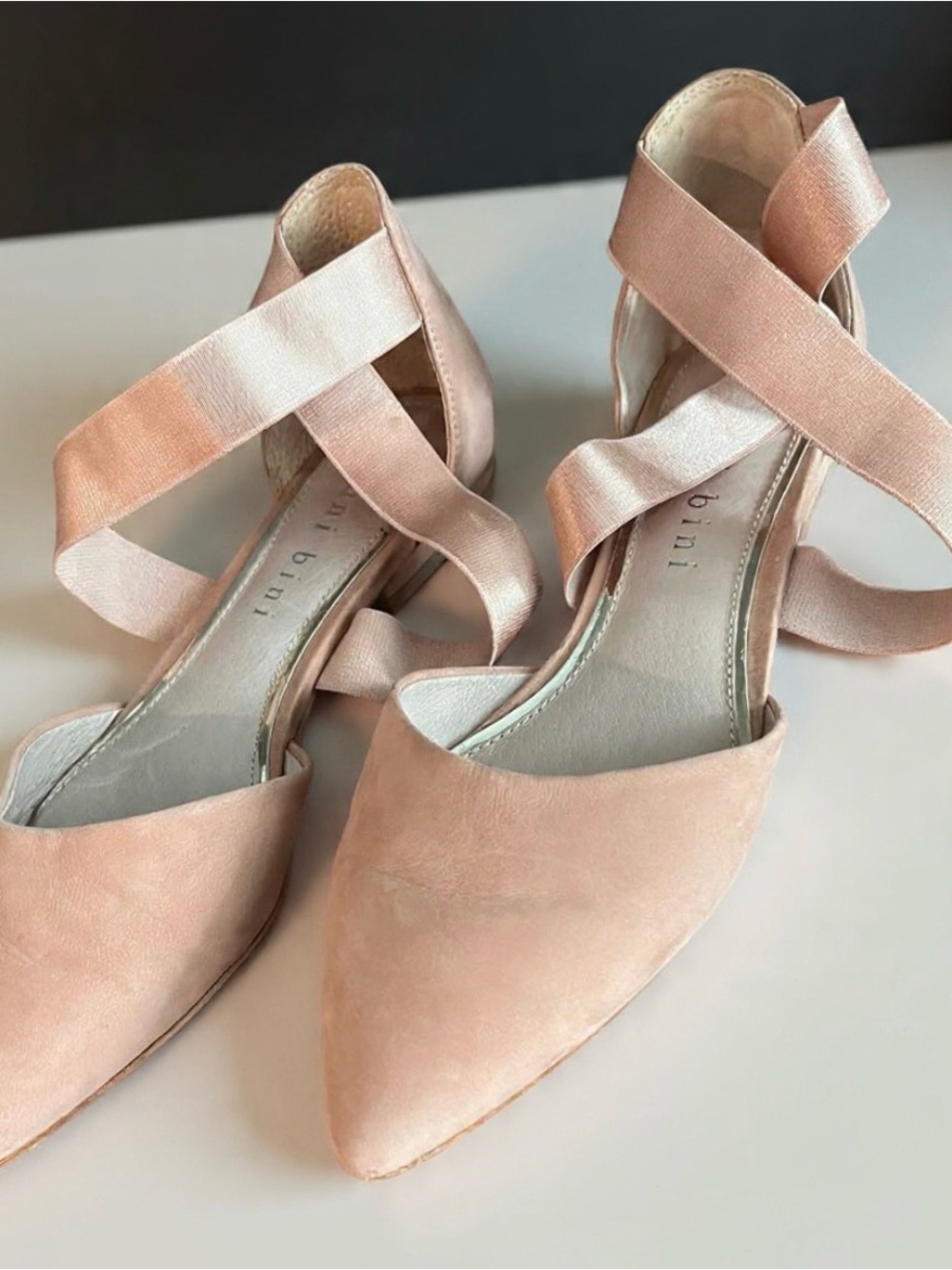 Gianni Bini Blush Pink Pointed Toe Ankle Wrap Flats 9.5 Balletcore